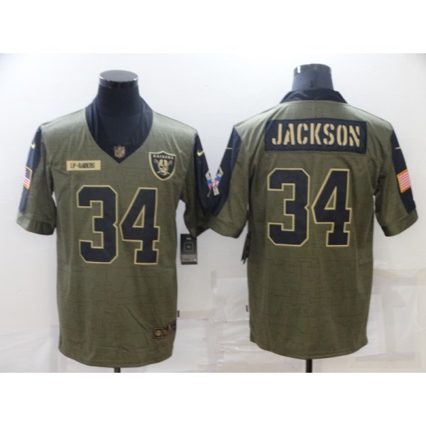 Men's Las Vegas Raiders #34 Bo Jackson Nike Olive 2021 Salute To Service Retired Player Limited Jersey