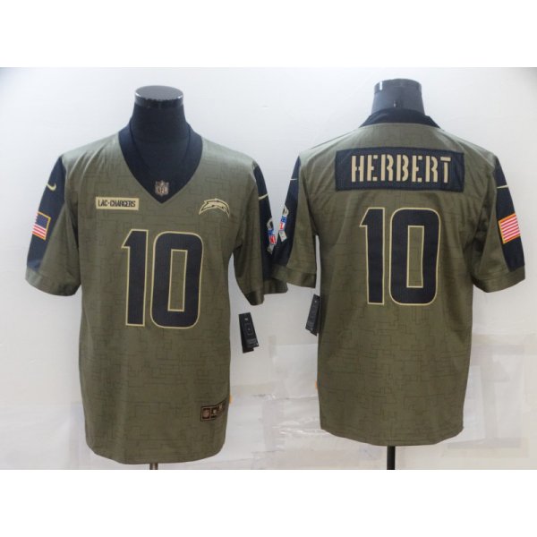 Men's Los Angeles Chargers #10 Justin Herbert Nike Olive 2021 Salute To Service Limited Player Jersey