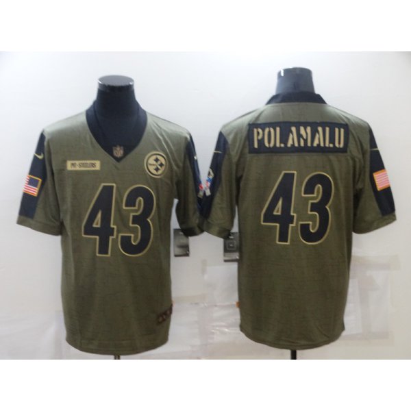 Men's Pittsburgh Steelers #43 Troy Polamalu Nike Olive 2021 Salute To Service Retired Player Limited Jersey