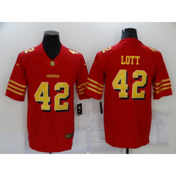 Men's San Francisco 49ers #42 Ronnie Lott Red Gold 2021 Vapor Untouchable Stitched NFL Nike Limited Jersey