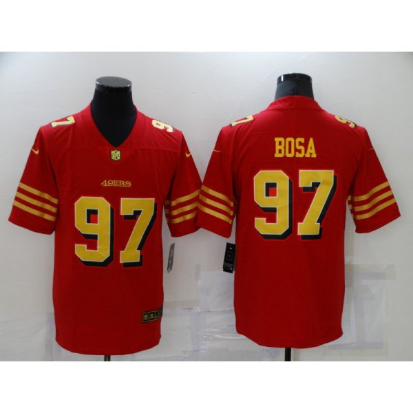Men's San Francisco 49ers #97 Nick Bosa Red Gold 2021 Vapor Untouchable Stitched NFL Nike Limited Jersey
