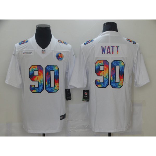 Men Pittsburgh Steelers 90 T.J. Watt White Nike Rainbow version 2021 NFL Jersey