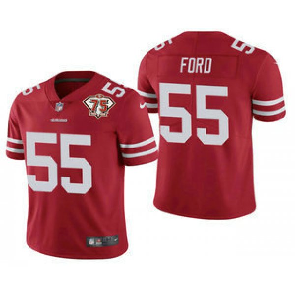 Men's San Francisco 49ers #55 Dee Ford Red 75th Anniversary Patch 2021 Vapor Untouchable Stitched Nike Limited Jersey