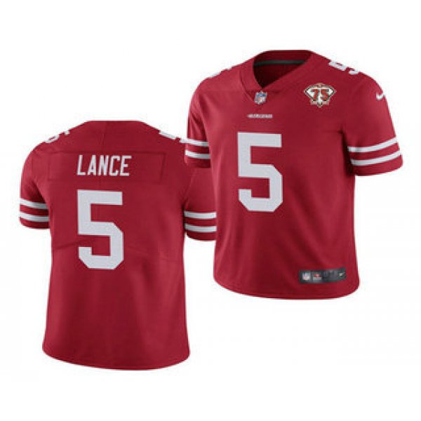 Men's San Francisco 49ers #5 Trey Lance Red 2021 75th Anniversary Vapor Untouchable Limited Stitched NFL Jersey
