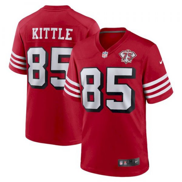 Men's San Francisco 49ers #85 George Kittle Scarlet 75th Anniversary Game Nike Jersey