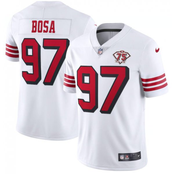 Nike 49ers 97 Nick Bosa White 75th Anniversary Color Rush Vapor Untouchable Limited Jersey