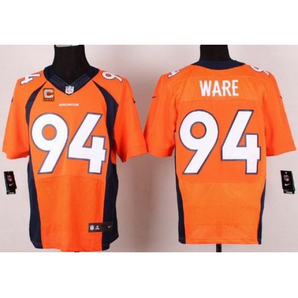 Men's Denver Broncos #94 DeMarcus Ware Orange Team Color C Patch NFL Nike Elite Jersey