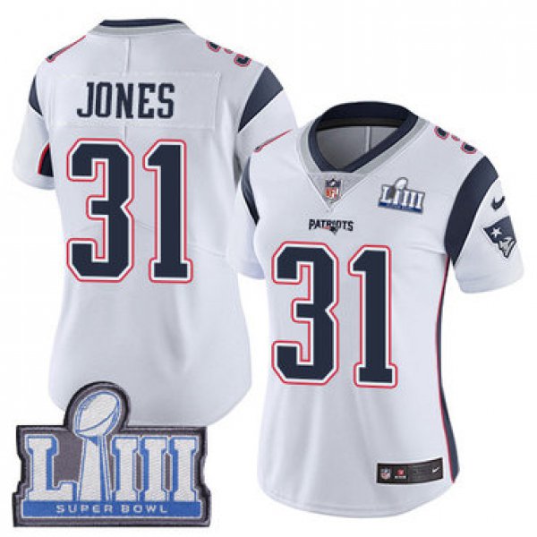 #31 Limited Jonathan Jones White Nike NFL Road Women's Jersey New England Patriots Vapor Untouchable Super Bowl LIII Bound