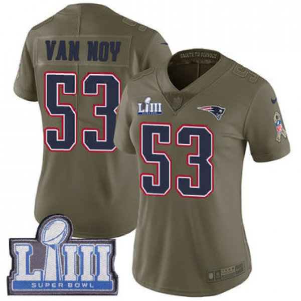 #53 Limited Kyle Van Noy Olive Nike NFL Women's Jersey New England Patriots 2017 Salute to Service Super Bowl LIII Bound