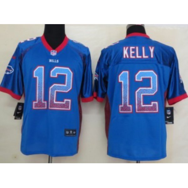 Nike Buffalo Bills #12 Jim Kelly Drift Fashion Blue Elite Jersey