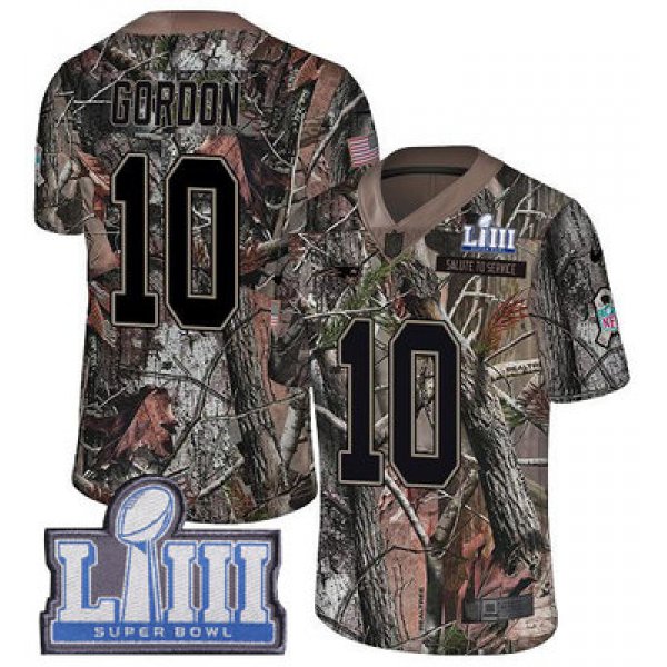 #10 Limited Josh Gordon Camo Nike NFL Youth Jersey New England Patriots Rush Realtree Super Bowl LIII Bound