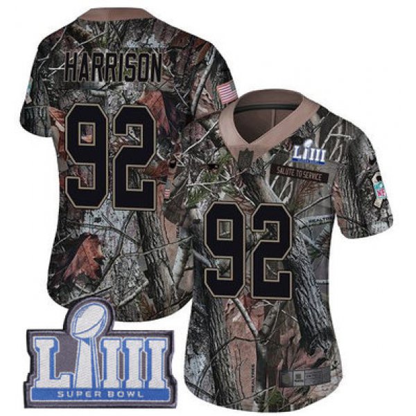 #92 Limited James Harrison Camo Nike NFL Women's Jersey New England Patriots Rush Realtree Super Bowl LIII Bound