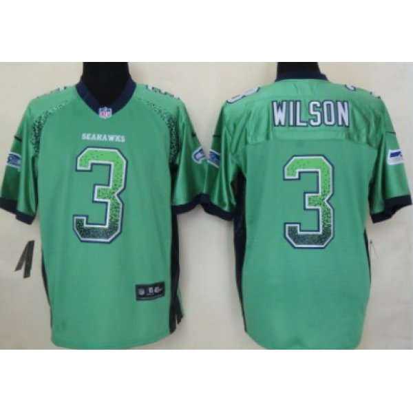 Nike Seattle Seahawks #3 Russell Wilson Drift Fashion Green Elite Jersey