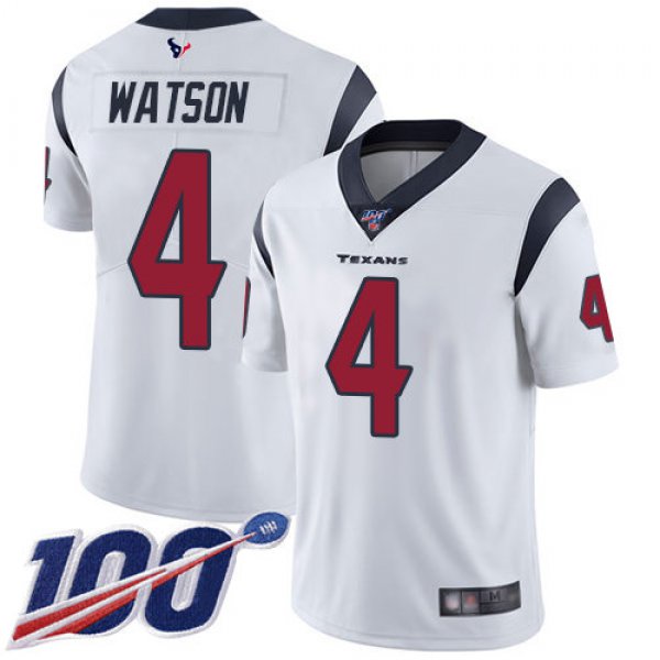 Texans #4 Deshaun Watson White Men's Stitched Football 100th Season Vapor Limited Jersey