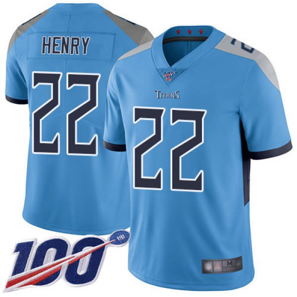 Titans #22 Derrick Henry Light Blue Alternate Men's Stitched Football 100th Season Vapor Limited Jersey