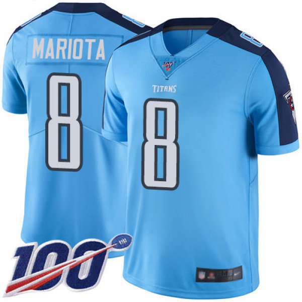 Titans #8 Marcus Mariota Light Blue Men's Stitched Football Limited Rush 100th Season Jersey