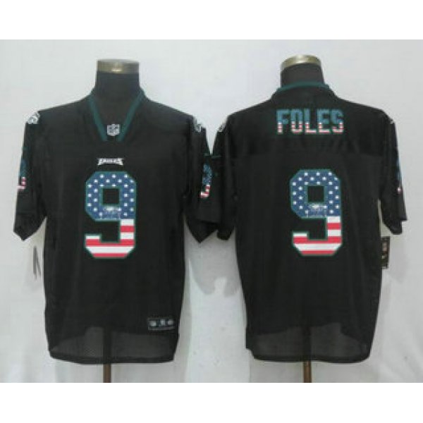 Men's Philadelphia Eagles #9 Nick Foles Black USA Flag Fashion Stitched NFL Nike Elite Jersey