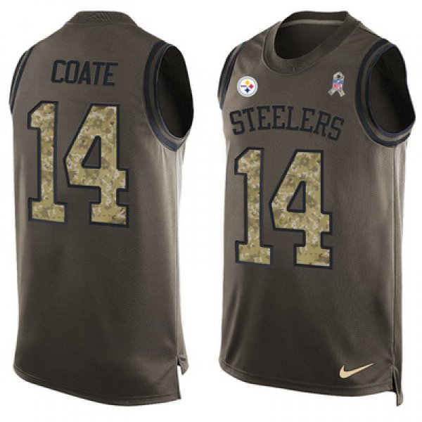 Men's Pittsburgh Steelers #14 Sammie Coates Green Salute to Service Hot Pressing Player Name & Number Nike NFL Tank Top Jersey