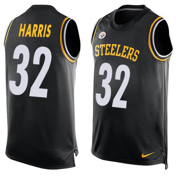 Men's Pittsburgh Steelers #32 Franco Harris Black Hot Pressing Player Name & Number Nike NFL Tank Top Jersey