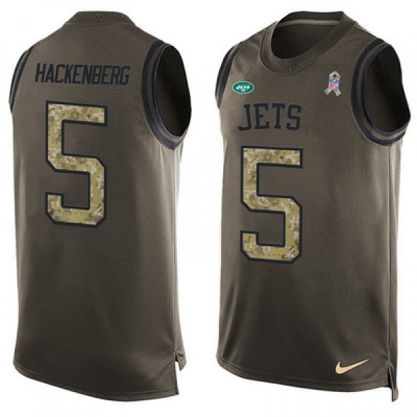 Men's New York Jets #5 Christian Hackenberg Green Salute to Service Hot Pressing Player Name & Number Nike NFL Tank Top Jersey