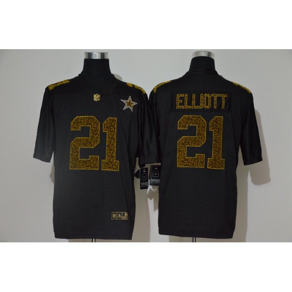 Men's Dallas Cowboys #21 Ezekiel Elliott Black 2020 Nike Flocked Leopard Print Vapor Limited NFL Jersey