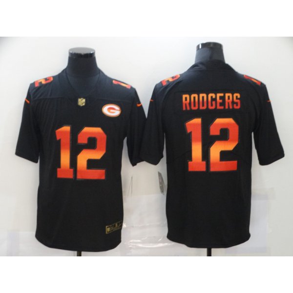 Men's Green Bay Packers #12 Aaron Rodgers Black Red Orange Stripe Vapor Limited Nike NFL Jersey