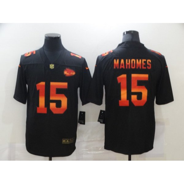Men's Kansas City Chiefs #15 Patrick Mahomes Black Red Orange Stripe Vapor Limited Nike NFL Jersey