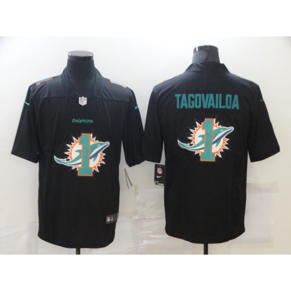 Men's Miami Dolphins #1 Tua Tagovailoa Black 2020 Shadow Logo Vapor Untouchable Stitched NFL Nike Limited Jersey