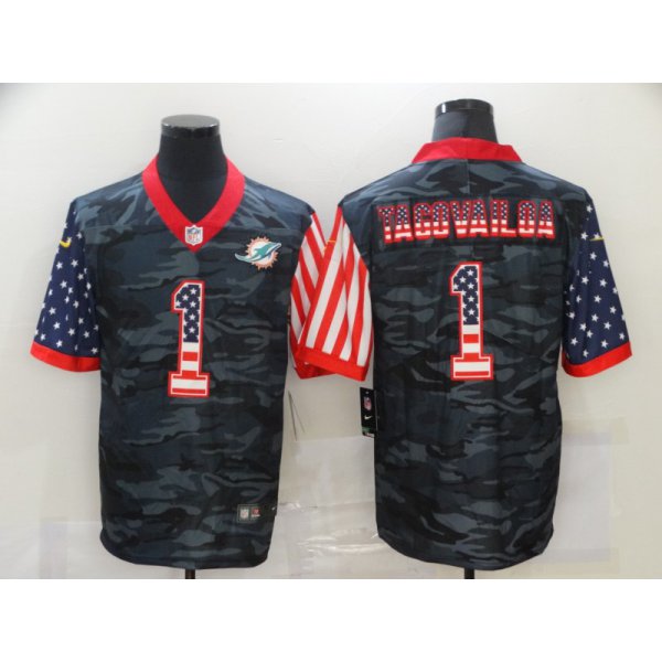 Men's Miami Dolphins #1 Tua Tagovailoa USA Camo 2020 Salute To Service Stitched NFL Nike Limited Jersey