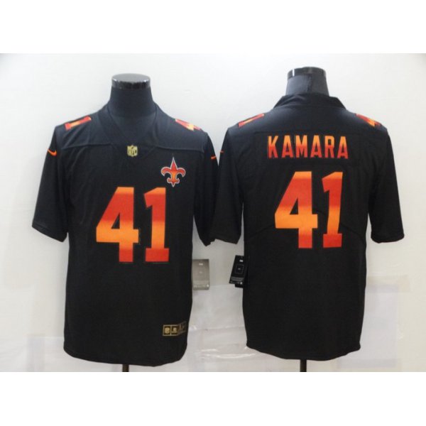 Men's New Orleans Saints #41 Alvin Kamara Black Red Orange Stripe Vapor Limited Nike NFL Jersey