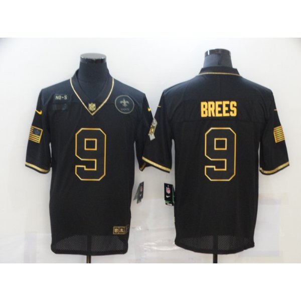 Men's New Orleans Saints #9 Drew Brees Black Gold 2020 Salute To Service Stitched NFL Nike Limited Jersey