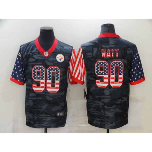 Men's Pittsburgh Steelers #90 T. J. Watt USA Camo 2020 Salute To Service Stitched NFL Nike Limited Jersey