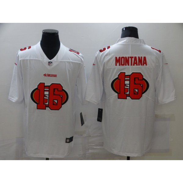 Men's San Francisco 49ers #16 Joe Montana White 2020 Shadow Logo Vapor Untouchable Stitched NFL Nike Limited Jersey