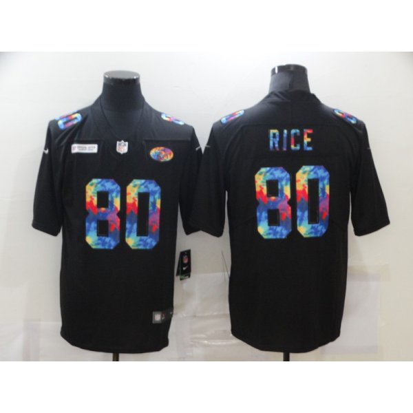 Men's San Francisco 49ers #80 Jerry Rice Multi-Color Black 2020 NFL Crucial Catch Vapor Untouchable Nike Limited Jersey