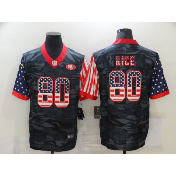 Men's San Francisco 49ers #80 Jerry Rice USA Camo 2020 Salute To Service Stitched NFL Nike Limited Jersey