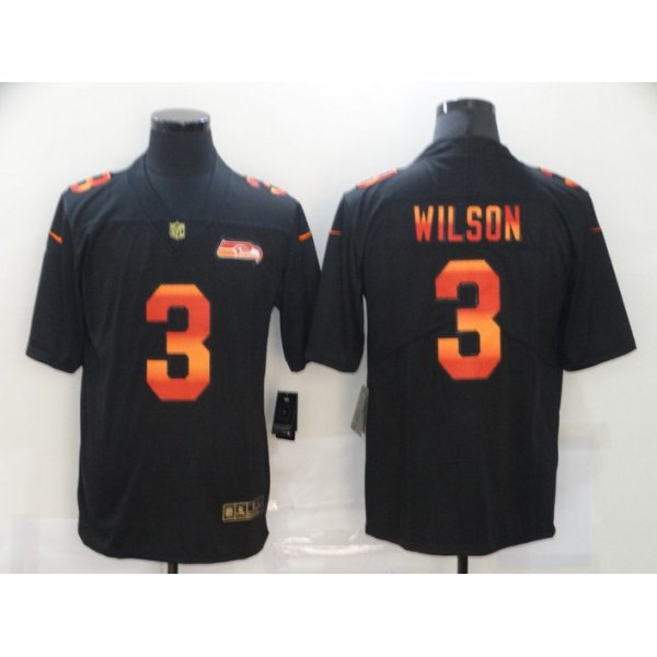 Men's Seattle Seahawks #3 Russell Wilson Black Red Orange Stripe Vapor Limited Nike NFL Jersey