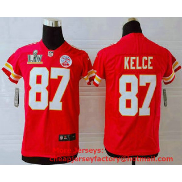 Youth Kansas City Chiefs #87 Travis Kelce Red 2021 Super Bowl LV Vapor Untouchable Stitched Nike Limited NFL Jersey