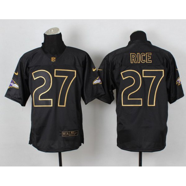Nike Baltimore Ravens #27 Ray Rice 2014 All Black/Gold Elite Jersey