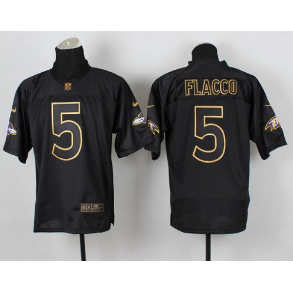 Nike Baltimore Ravens #5 Joe Flacco 2014 All Black/Gold Elite Jersey