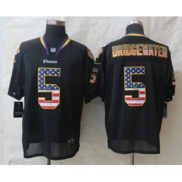 Nike Minnesota Vikings #5 Teddy Bridgewater 2014 USA Flag Fashion Black Elite Jersey