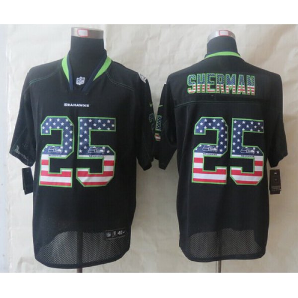 Nike Seattle Seahawks #25 Richard Sherman 2014 USA Flag Fashion Black Elite Jersey