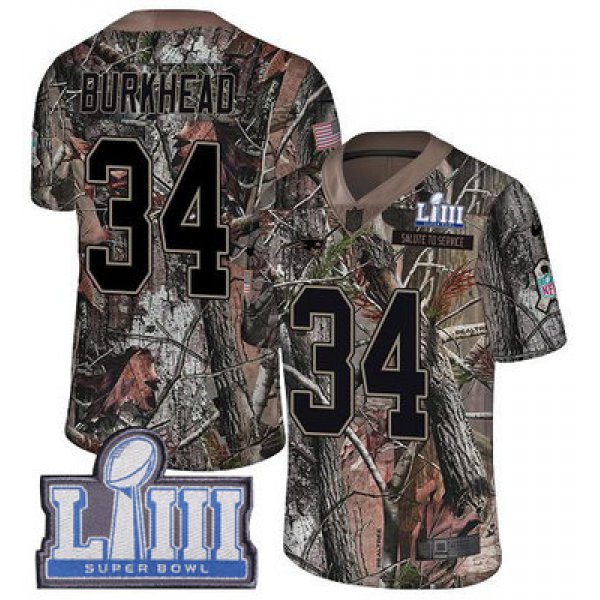 #34 Limited Rex Burkhead Camo Nike NFL Youth Jersey New England Patriots Rush Realtree Super Bowl LIII Bound