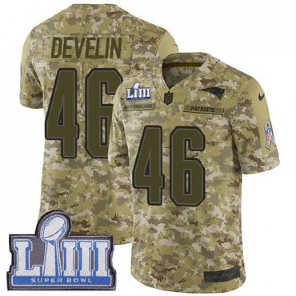 #46 Limited James Develin Camo Nike NFL Youth Jersey New England Patriots 2018 Salute to Service Super Bowl LIII Bound