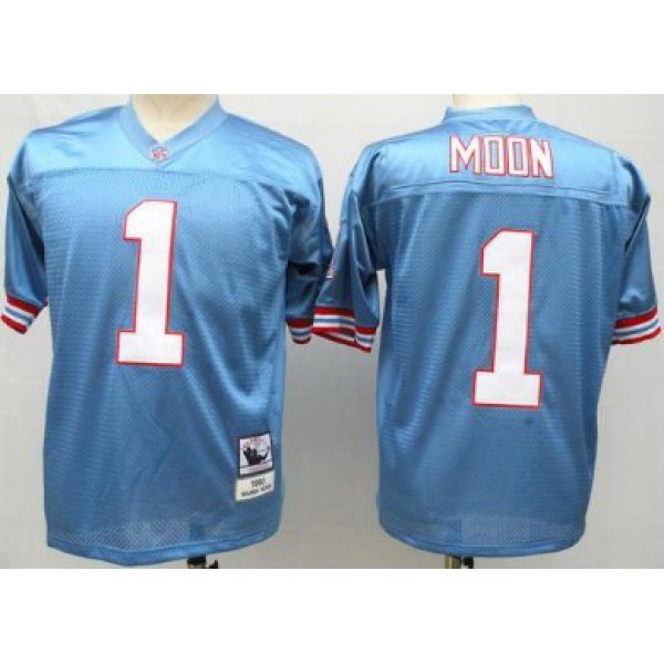 Houston Oilers #1 Warren Moon Light Blue Throwback Jersey