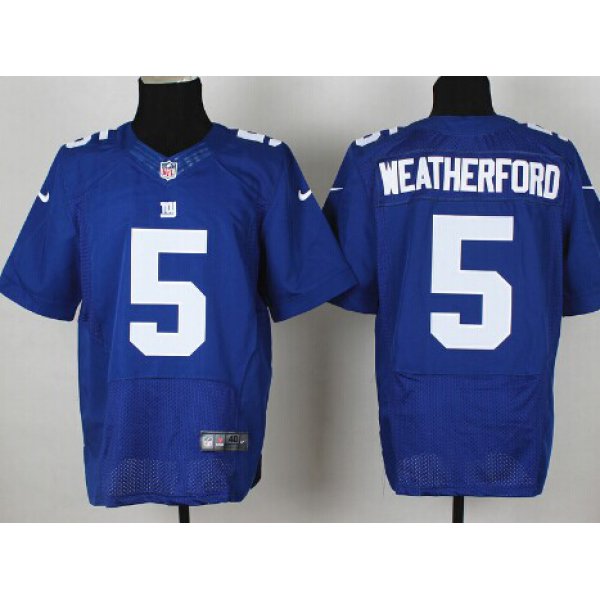 Nike New York Giants #5 Steve Weatherford Blue Elite Jersey