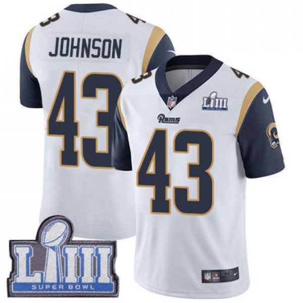 #43 Limited John Johnson White Nike NFL Road Youth Jersey Los Angeles Rams Vapor Untouchable Super Bowl LIII Bound