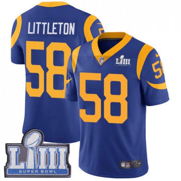 Youth Los Angeles Rams #58 Cory Littleton Royal Blue Nike NFL Alternate Vapor Untouchable Super Bowl LIII Bound Limited Jersey