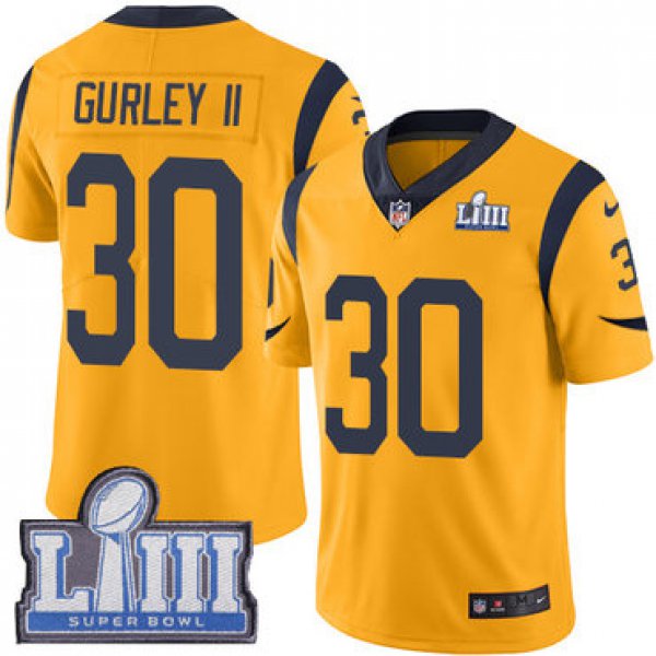 #30 Limited Todd Gurley Gold Nike NFL Youth Jersey Los Angeles Rams Rush Vapor Untouchable Super Bowl LIII Bound