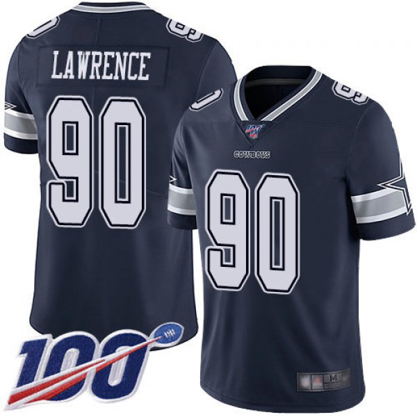 Cowboys #90 Demarcus Lawrence Navy Blue Team Color Men's Stitched Football 100th Season Vapor Limited Jersey