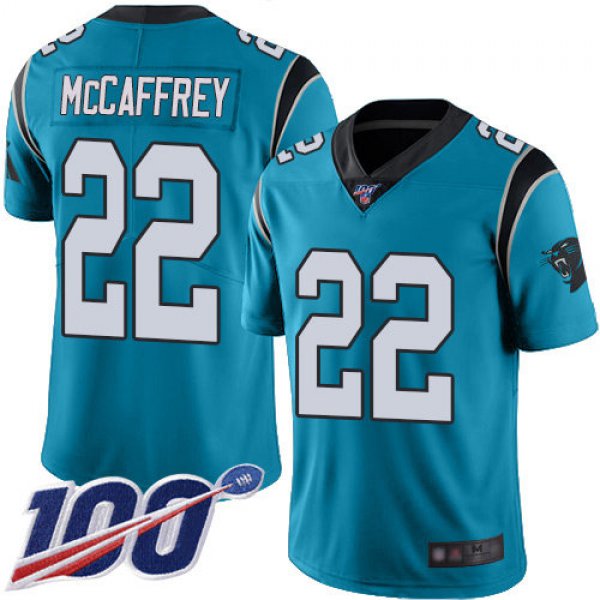 Panthers #22 Christian McCaffrey Blue Alternate Men's Stitched Football 100th Season Vapor Limited Jersey